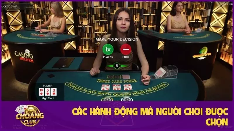 Chiến lược Poker Choangclub: Nghệ thuật đọc vị đối thủ 2 Các hành động mà người chơi được chọn